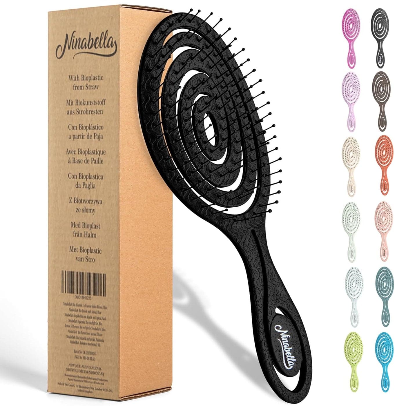 Ninabella Organic Detangling Hair Brush for Women Men Children Does not Pull on Hair Hair Straightening Brushes for Straight Curly Wet Hair Unique Spiral Hairbrush