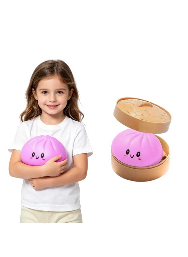 Giant Dumpling Cute Squishy Stress Ball,Jumbo Soft Slow Rising Dumpling Stress Ball,Large Dumpling Cute Squishy,Stress Relief Desk for Office Home Study Adults(Pink M: 15cm/5.9 Inch(no Basket)