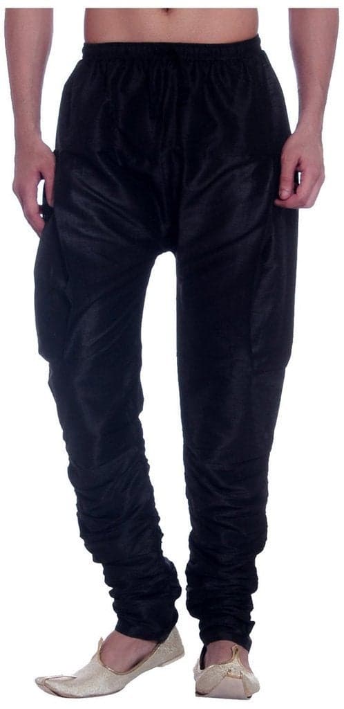 Royal Kurta Men's Kora Silk Bottom Wear Harem (Black, Free Size)