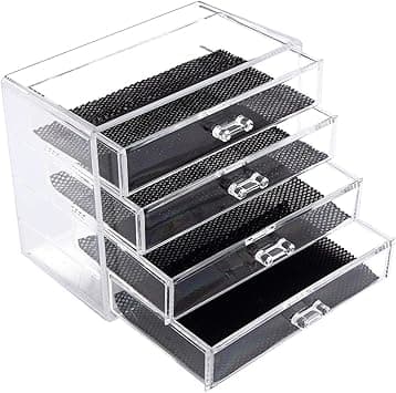 Discoball Acrylic Makeup Organiser 4 Drawers Clear Cosmetic Storage Box Cosmetic Organiser
