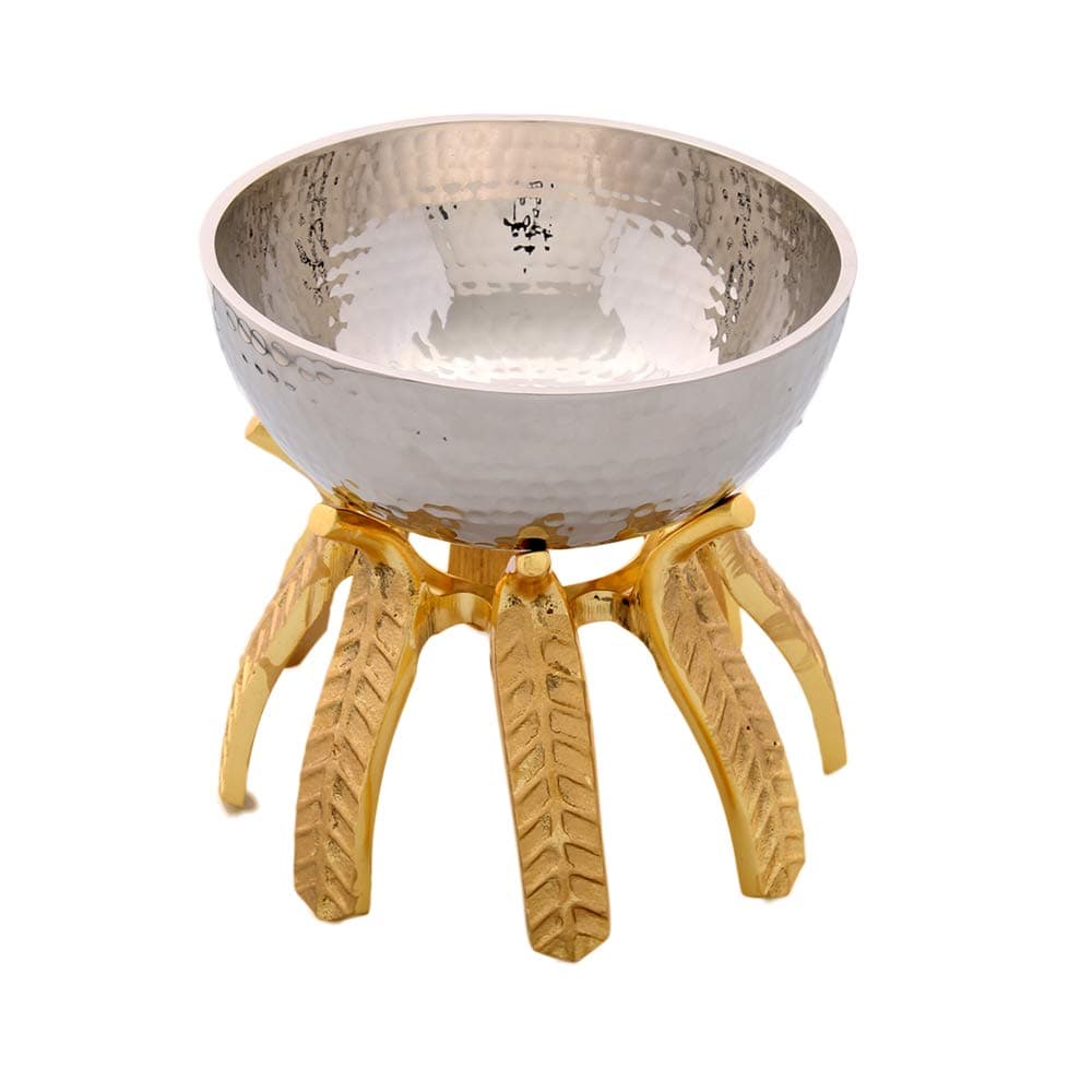 EZ Life 7 Inch Deep Round White Metal Solid BowlonGolden Brass Standfor Chips Dips Multicolor Decorative Dinnerware Tableware
