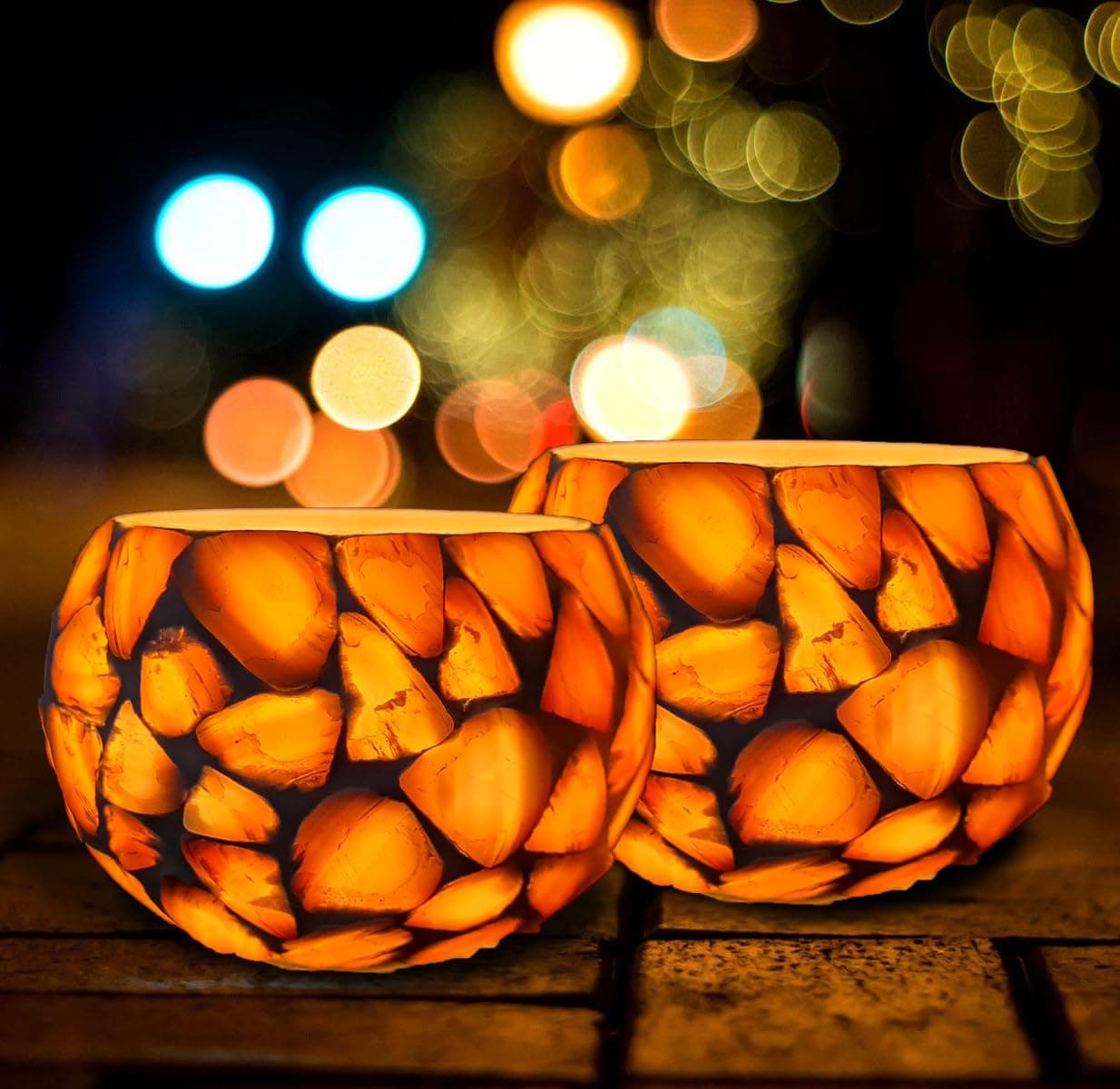 The Purple Tree Shell Glass Mosaic Tealight Candle Holder for Diwali Decor, Christmas Decor, Diwali Decoration - Pack of 2, Mother of Pearls Shell Glass Candle Holders