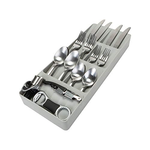 Kitchen Details 7 Slot Cutlery Drawer Organizer Utensil Tray Silverware Holder Spoon Fork Flatware Storage Organization Grey