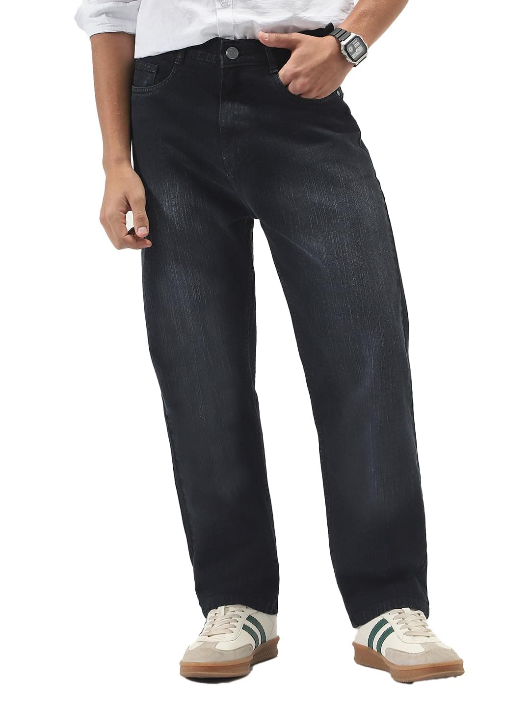Urbano Fashion Men's Black Loose Baggy Fit Washed Denim Jeans Non-Stretchable (jeanlssprslb-black-32)