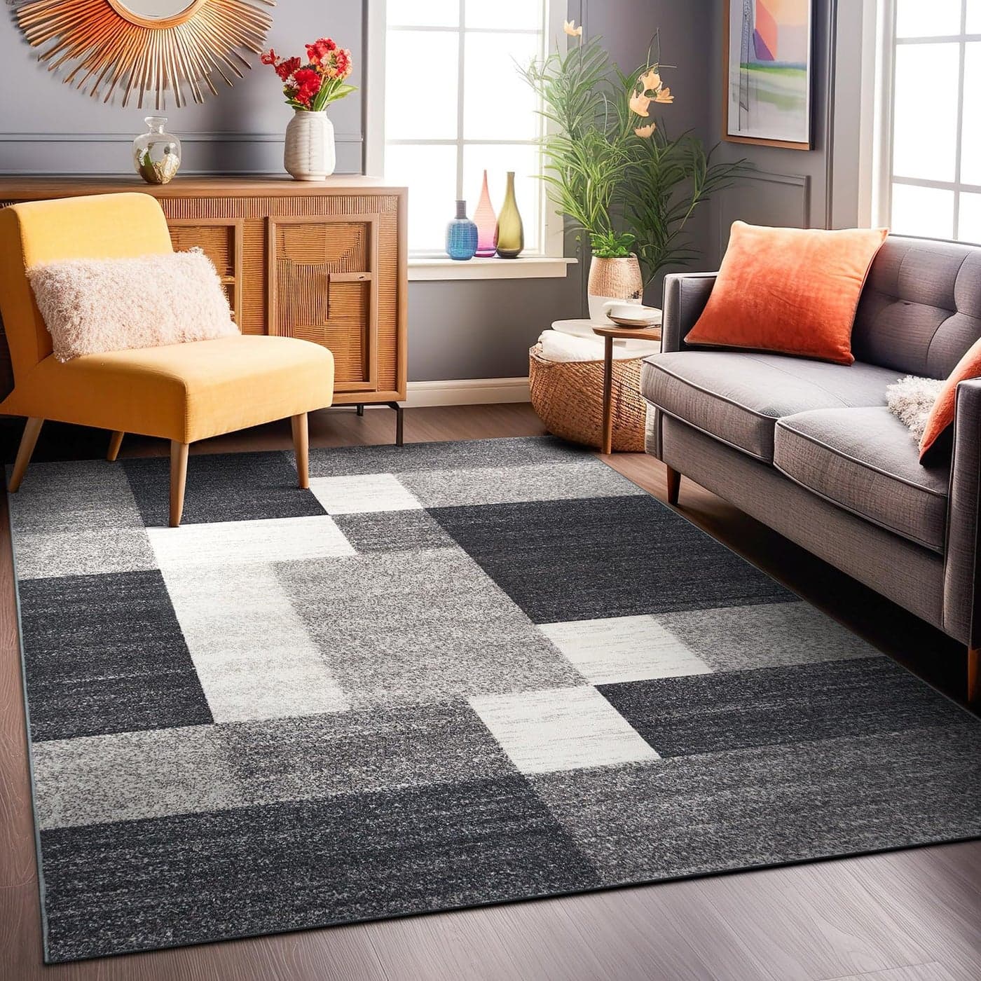 Rugshop Modern Boxes Design NonSlip Area Rug 6 6 x 9 Gray