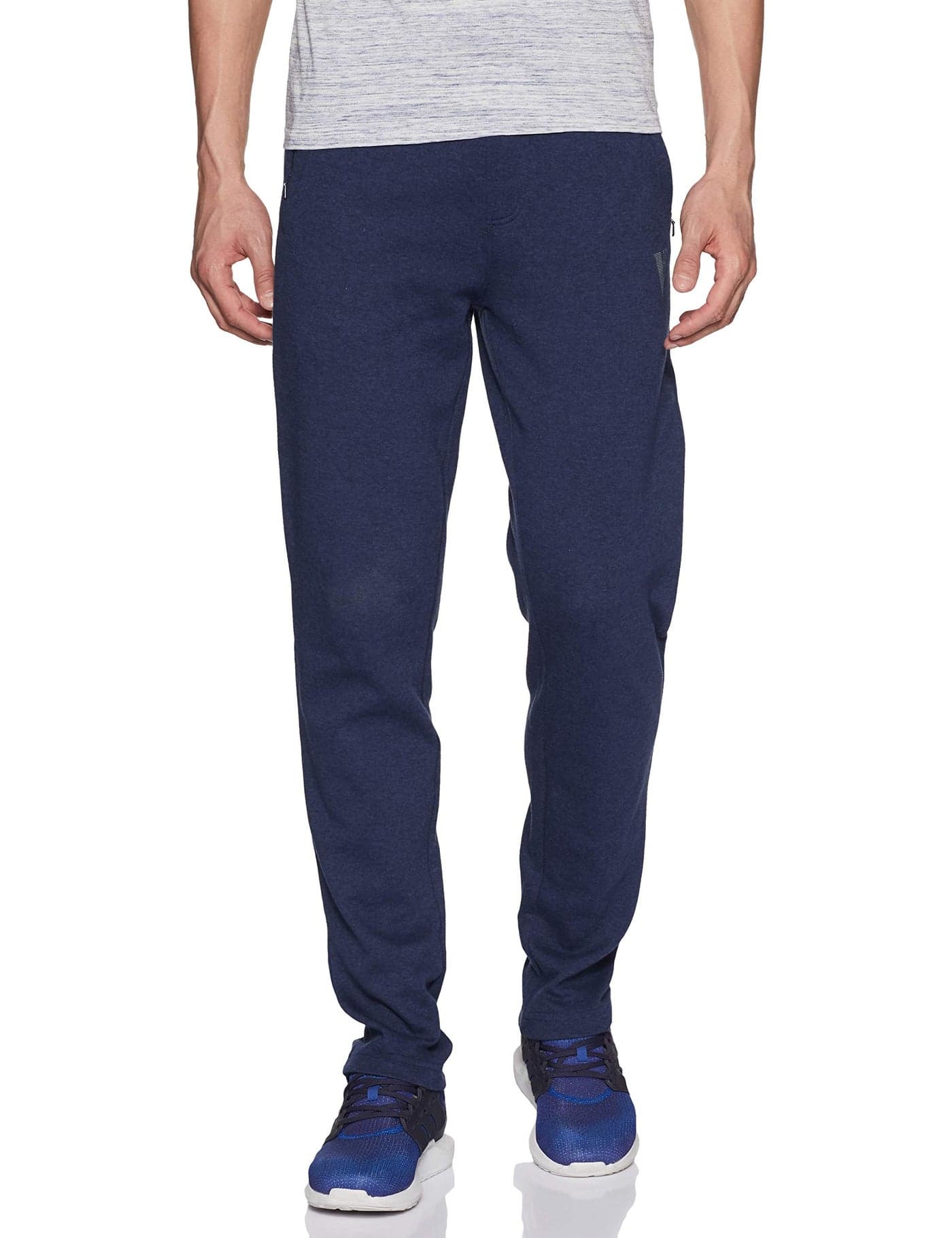 Van Heusen Men Athleisure Smart Tech Regular Fit Mid Rise Trackpants - Easy Stain Release, Anti Stat, Ultra Soft_50051_Blue Melange_XL