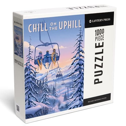 Lantern Press Chill on The Uphill Ski Lift 1000 Piece Jigsaw Puzzle for Adults Made in USA with Reference Poster