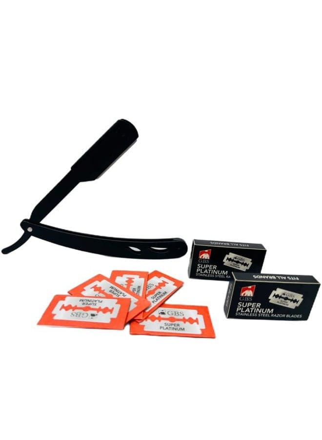 Men Professional Straight Edge Barber Shaving Razor with 20 Blades, Black