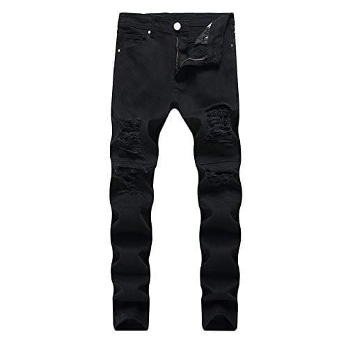 LONGBIDA Mens Skinny Slim Fit Ripped Straight Hip Hop Biker Stretchy Jeans(Black, 34)