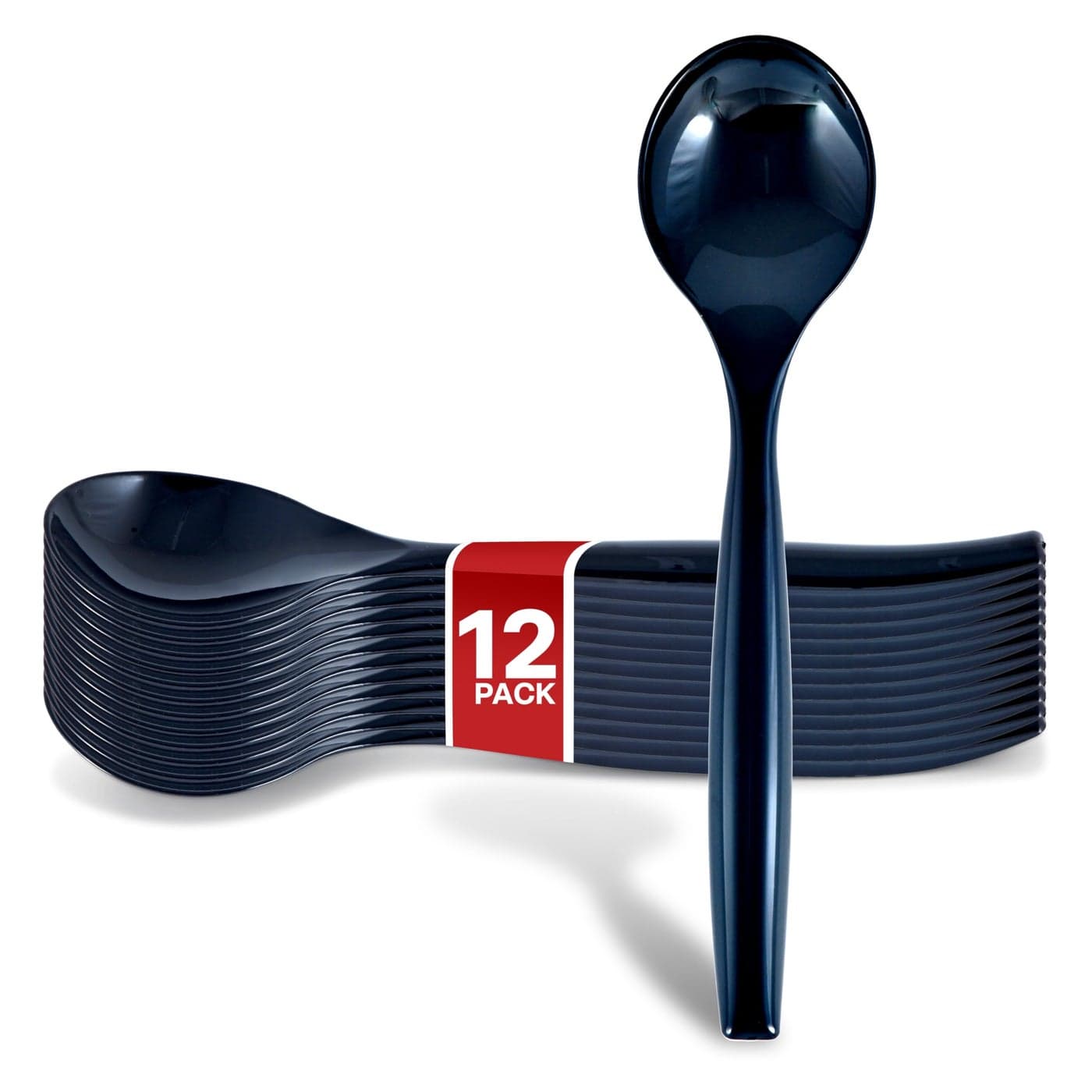 12 Count 10Inch Disposable Black Plastic Serving Spoons for Catering Weddings Holiday Parties and Buffets Large Utensils by Stock Your Home