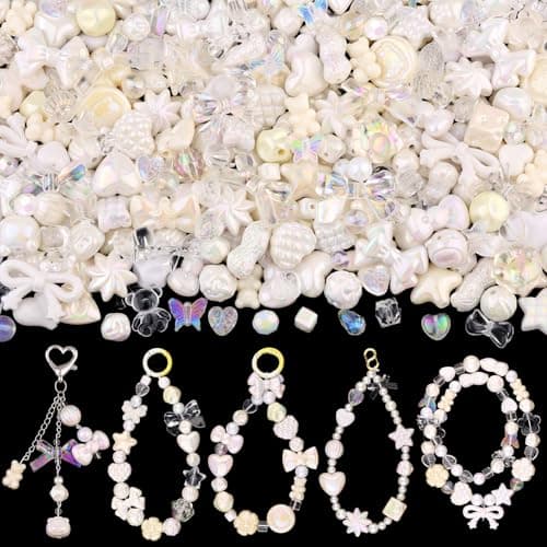 200260PCS TINKRSTUFF Assorted White Acrylic Beads for Bracelet Making Cute Beads for Jewelry Making Flower Bow Butterfly Candy GummyBear Aesthetic Bracelet CharmsDIY Necklace Keychain Phone Charm