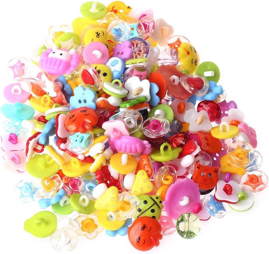 Decorative Plastic Buttons 200 Pieces Colorful Animal and Fruit Designs DIY Sewing Craft Supplies