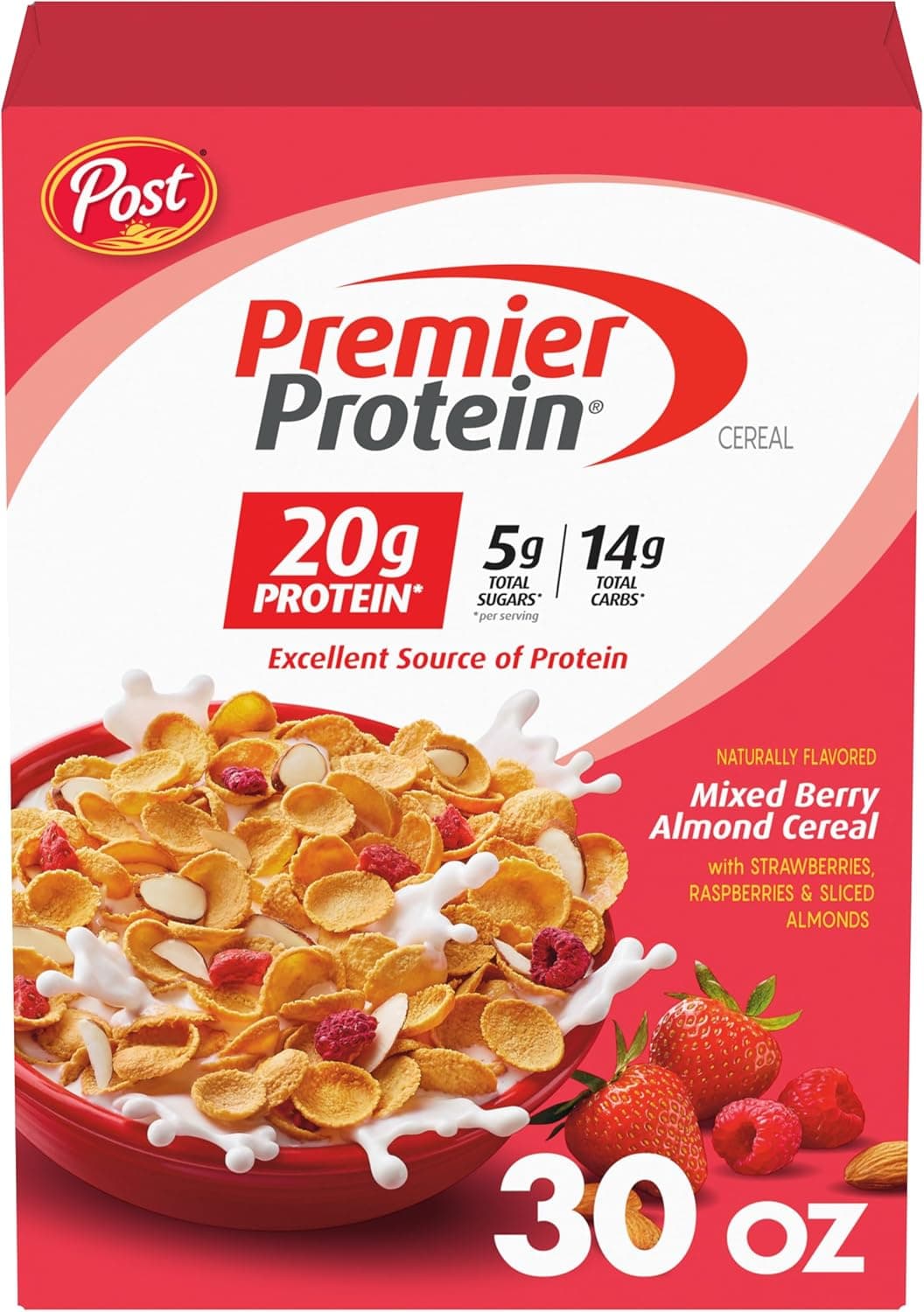 Premier Protein Mixed Berry Almond Cereal - High Protein Breakfast with Real Berries and Almonds, 30 Ounce