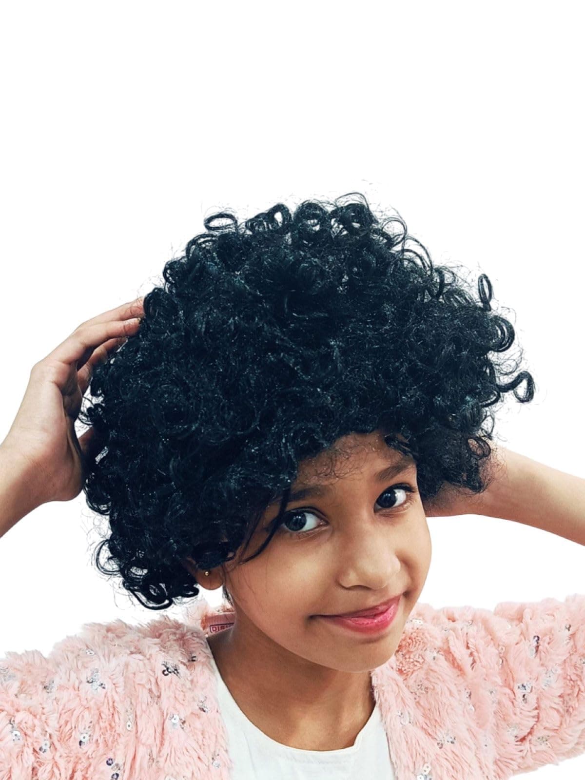 BookMyCostume Black Curly Hair Wig Unisex Adult & Kids Fancy Dress Costume Accessory