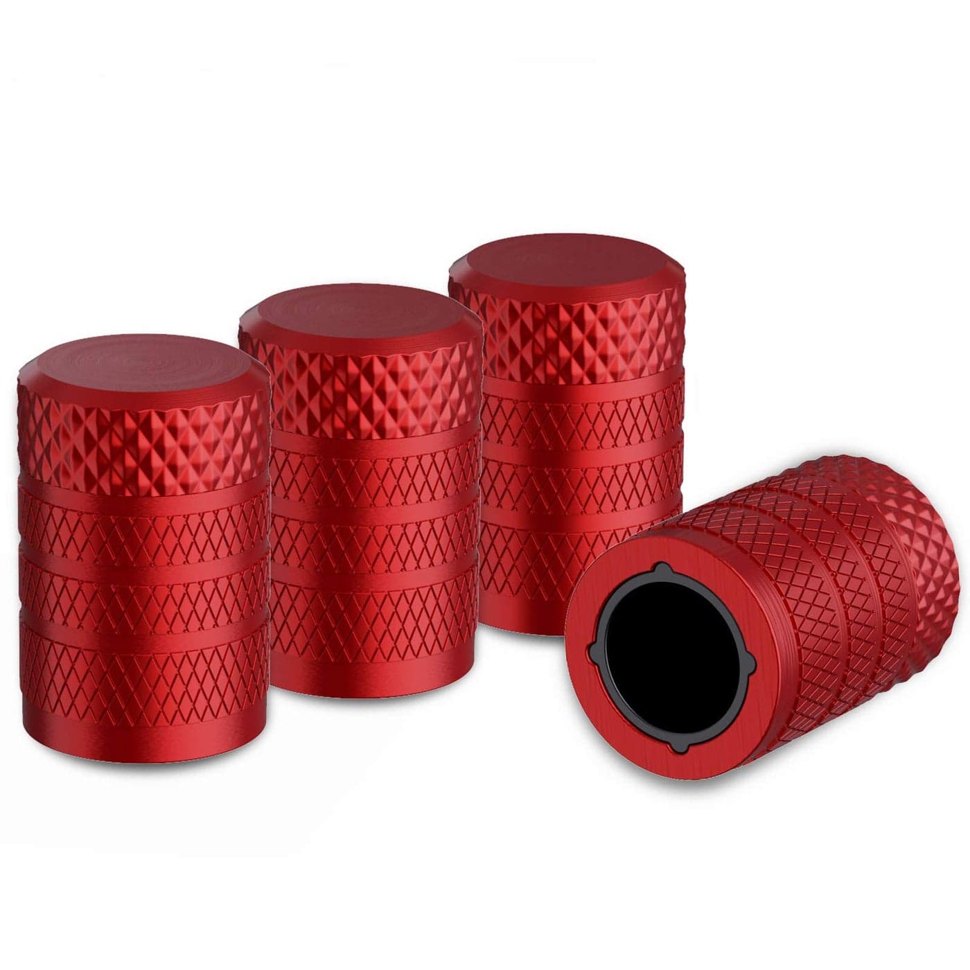 CKAuto Tire Valve Stem Caps Red 4 pcsPack Anodized Aluminum Tire Valve Cap Set Corrosion Resistant Universal Stem Covers for Cars Trucks Motorcycles SUVs and Bikes