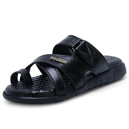 DOCTOR EXTRA SOFT Care Orthopedic Diabetic Comfortable Dr Sole Footwear Daily Use Casual Wear Stylish Latest Black Cushioned Adjustable Strap Chappal for Men's-Gents-Boy's L-11-Black-10