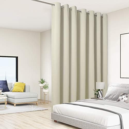 BONZER Room Divider Blackout Curtain Extra Wide Room Darkening Total Privacy Wall Noise Reducing for Living Room, 96L x 150W Inch (8L x 12.5W ft), 1 Panel, Cream