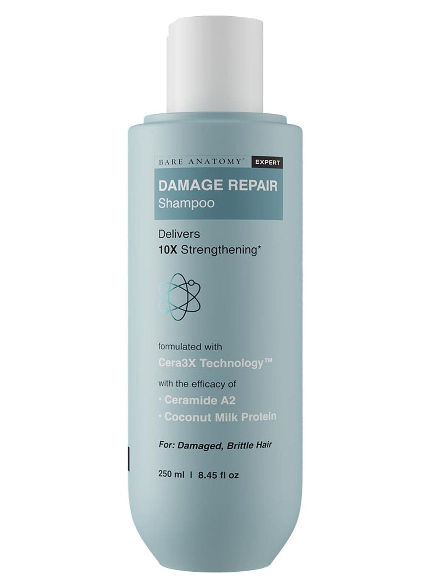 Bare Anatomy Damage Repair Hair Shampoo Provides 10x Strengthening Powered By Ceramide A2 Coconut Milk Protein For Damaged Dry Frizzy Hair Sulphate Paraben Free For Women Men 250ml