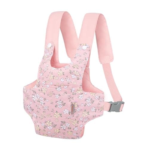 GAGAKU Baby Doll Carrier for Toddler Toy Baby Carrier for Dolls Accessories Doll Carrier for Little Girls Pink Pear Flowers
