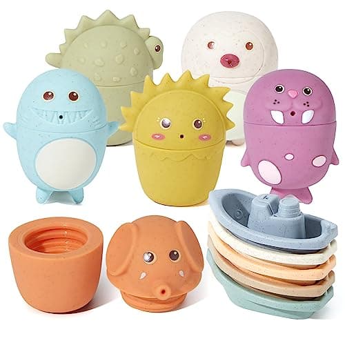 AMCHSURI Baby Bath Toys 11PCS MoldFree Stacking Boats Animal Squirters Sensory Bathtub Toys for Babies 612M Toddlers 13Y Water Table Pool Toys Educational Gift