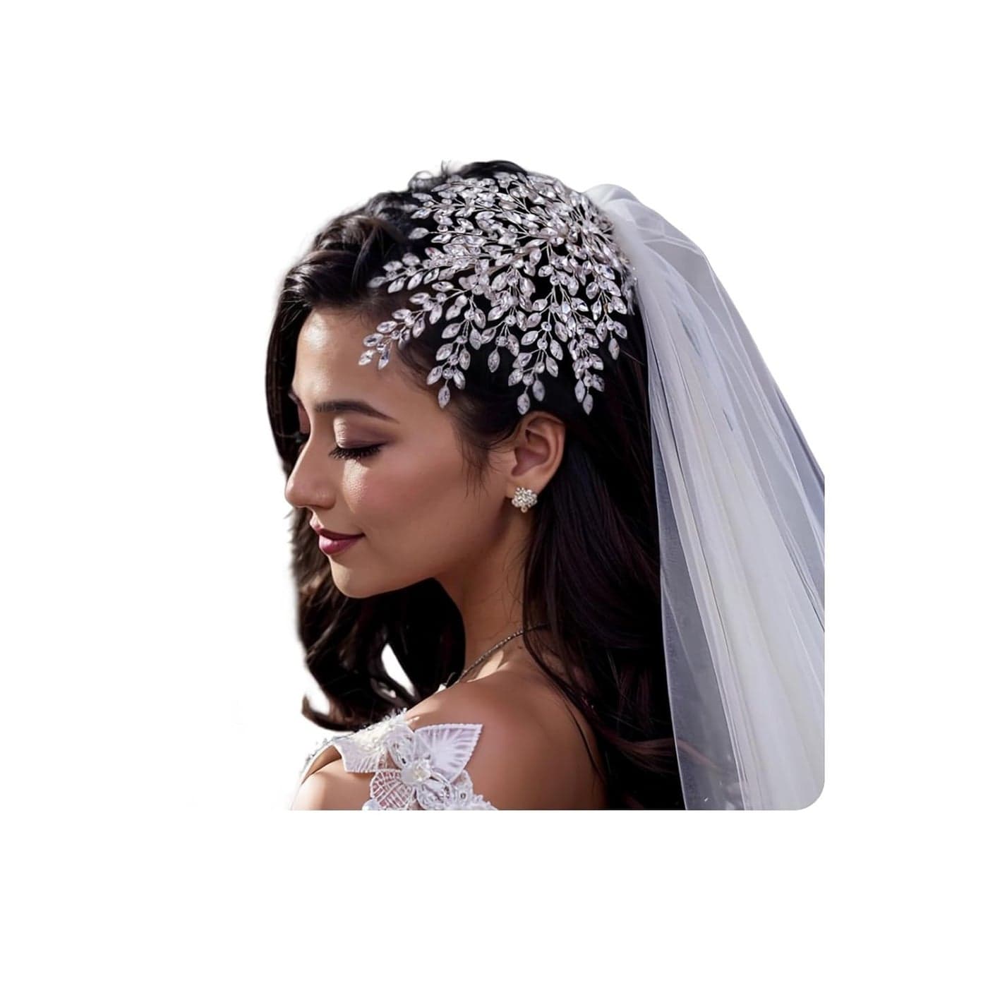 Wedding Rhinestone Hair Piece Leaf Bride Side Headpieces Crystal Hair Accessories for Brides and Bridesmaids Silver