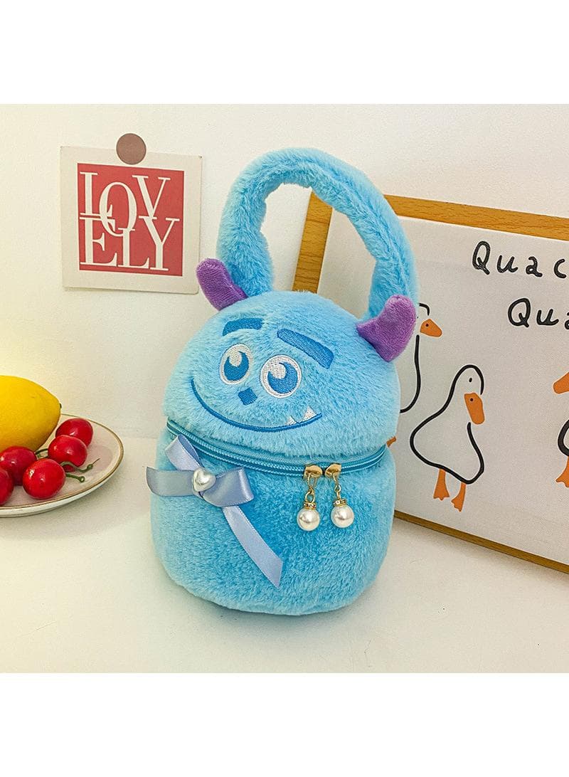 Cute Plush Makeup Bag handbag Open Flat Travel Toiletry Accessories Organizer Cosmetic Pouch with Handle for Cosmetics Brushes Toiletry Jewelry