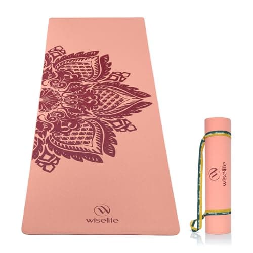 Wiselife tpe Printed 6MM Yoga Mat + Yoga Strap For Men, Women, Kids|Anti-Slip Extra thick, long & Wide Exercise Sports Mat For Workout, Fitness, Yoga, Gym, Home & Pilates (Botanical)