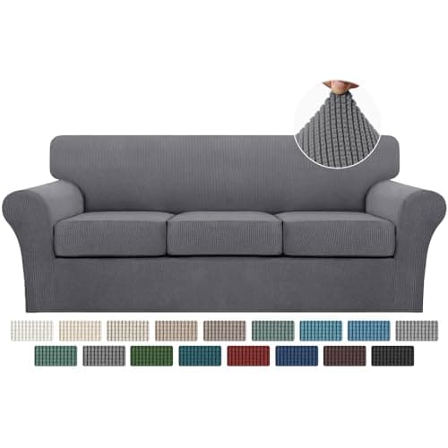 Turquoize 4 Piece Sofa Covers for 3 Cushion Couch Sofa Slipcover Soft Couch Cover for Dogs-Washable Sofa Furniture Covers with 3 Individual Cushion Covers, Jacquard Fabric (3 Cushion Sofa, Gray)
