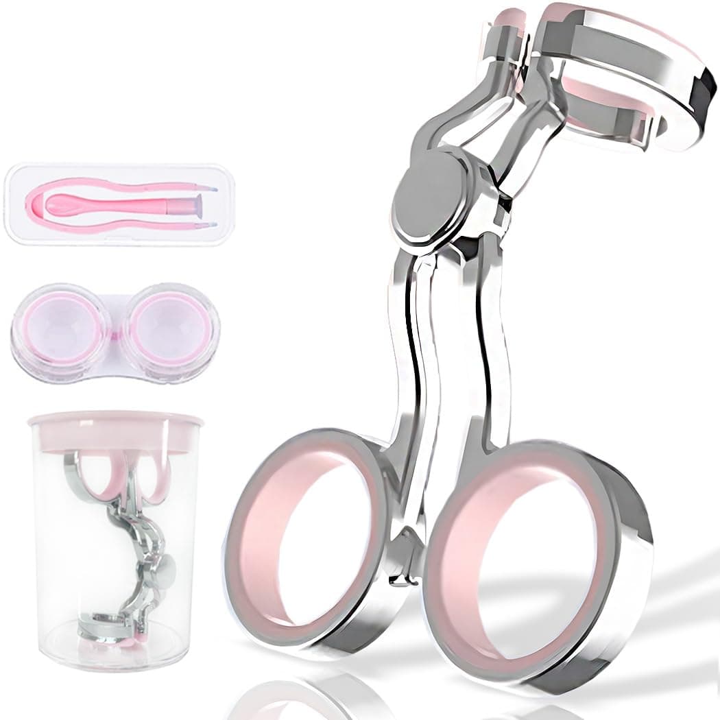 iGeyzoe Contact Lens Wearing Aids Portable Contact Lens Eyelid Stretcher Color Contact Lens Wearing Tool With Insert or Remove ToolTweeersContact Lens Case Pink