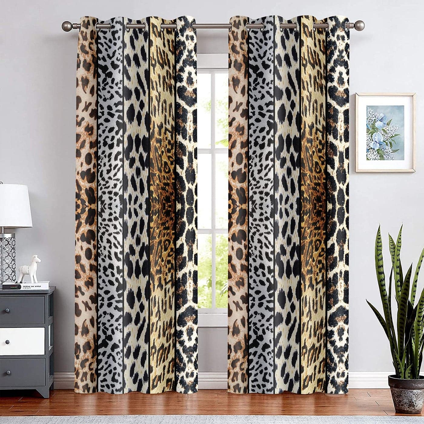 BSPPTI Wild Animals Print Curtain Room Darkening Thermal Insulated Blackout Leopard Boa Window Drapes with Grommets for Living Dining Bedroom 42x 84 Set of 2 Panels CLLSSP6
