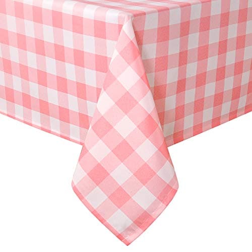 Hiasan Checkered Tablecloth Rectangle - Stain Resistant, Waterproof and Washable Table Cloth Gingham for Outdoor Picnic/Holiday Dinner/Dining Hall, 60 x 120 Inch, Peach Pink and White