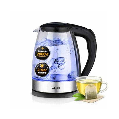 Glen Glass Electric Kettle 1.8L, 2000W, with Auto Shut-off, 360° Rotational Base, Boil Dry Protection, Easy to Clean, Level Gauge, Blue Light, for Tea & Hot Water (9012)
