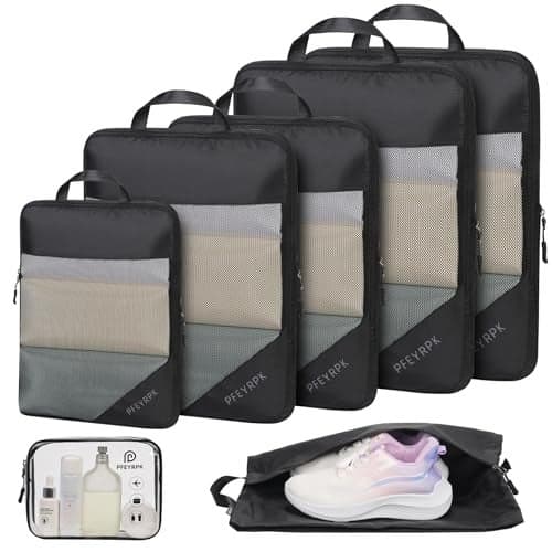 PFEYRPK Compression Packing Cubes for Travel Compressible Lightweight and SpaceSaving Packing Cubes Travel Essentials for Efficient Organizers Black 7 Set