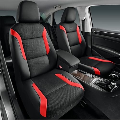 Skechers Memory Foam Car Seat Covers, Air Cool Mesh Thick Seat Covers, Two Front Car Seat Protector, Airbag Compatible, Automotive Comfort & Protection for Most Cars,Vans,Trucks, SUVs,Red