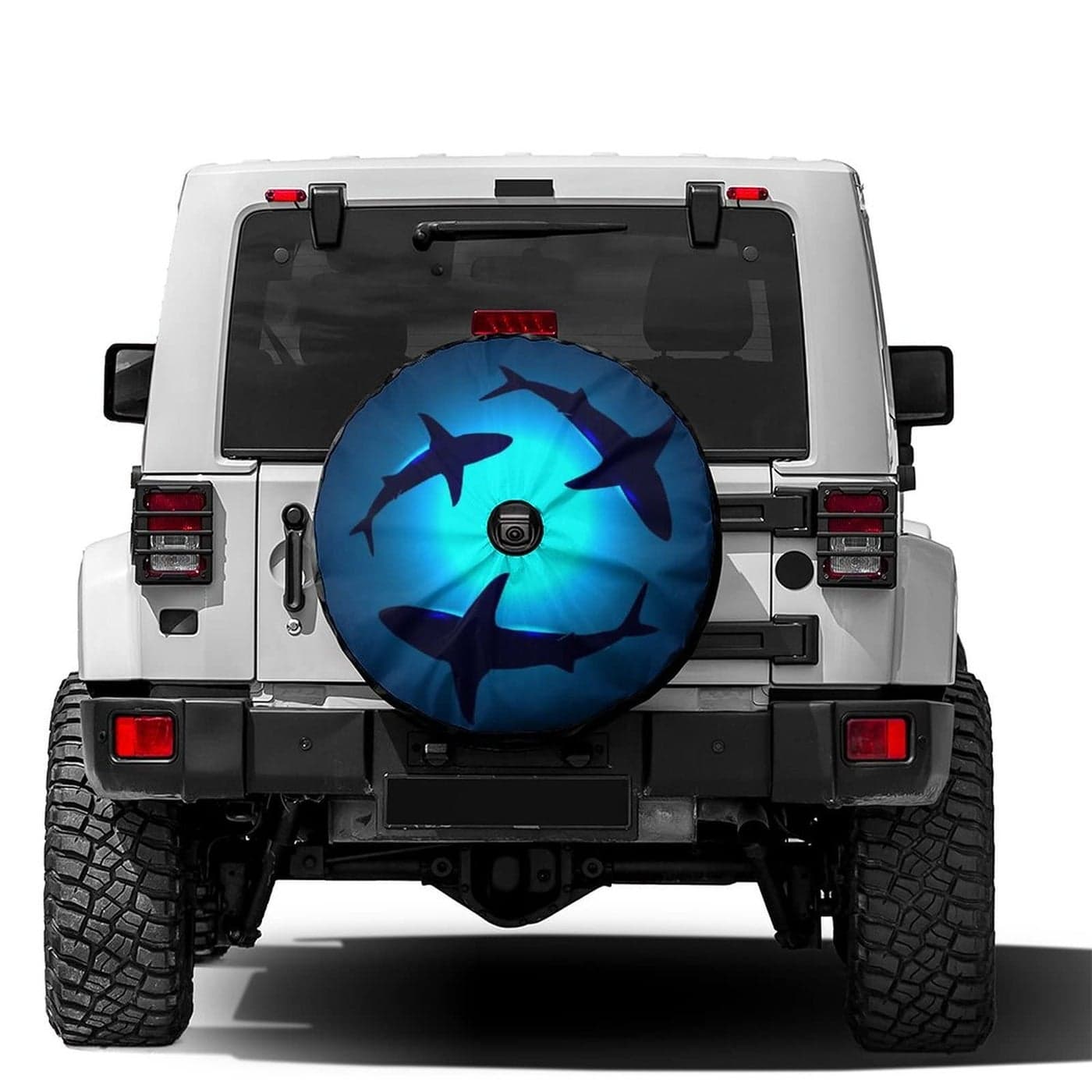 Delerain Spare Tire Cover with Backup Camera Hole Three Sharks Wheel Covers Waterproof DustProof UV Sun Universal Fit for RV Trailer RV SUV Truck 17 Inch for Diameter 3133