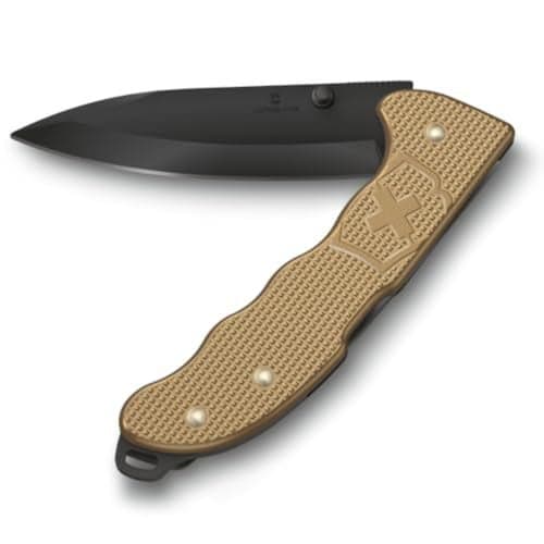 Victorinox Evoke BS Alox Swiss Army Knife, Featuring a Foldable Blade with Thumb Stud and Lockback Mechanism - Beige