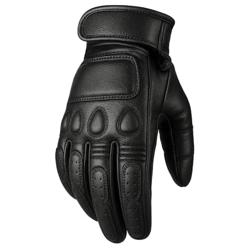 Jackets 4 Bikes Motorcycle Gloves - Goatskin Leather, Touchscreen, Classic Vintage Design for Men Women, Anti-Slip Protective Motorbike Cruiser Biker Glove Black L