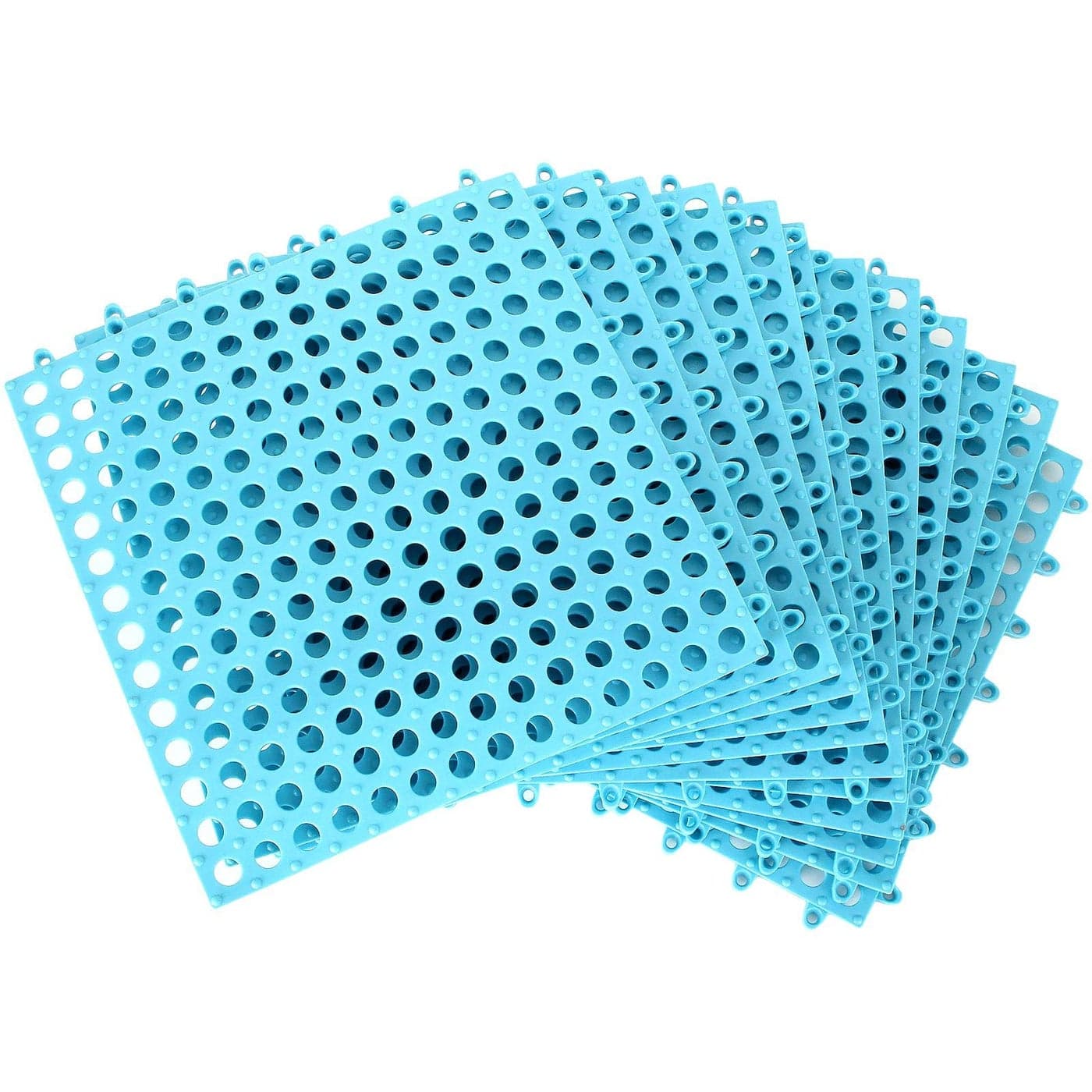 12 Pack 118 x 118 Interlocking Floor Tiles with Drain Holes Soft PVC Non Slip Shower Floor Mat Modular Interlocking Cushion Mat for Drain Pool Patio Balcony Kennel Poultry Floor Grid Blue