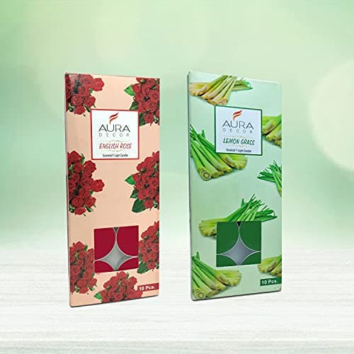 AuraDecor Pack of 20 Fragrance Tealight Candles || Spa Candles || 3 Hours Burning Time (Rose & Lemon Grass), Wax