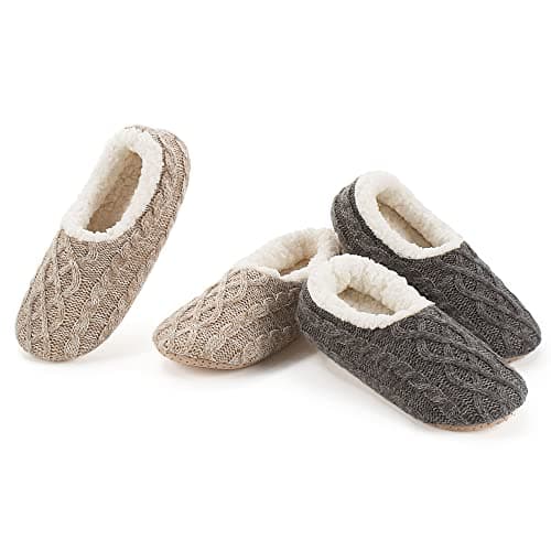 cosyone1997 2-Pair Womens Slipper Socks with Non-Slip Grippers, Winter Warm Fuzzy House Shoes Indoor Soft Sole, Cozy Gifts for Christmas Unique