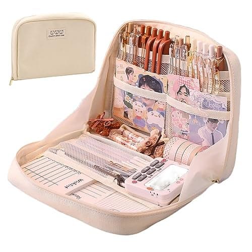 Fcteap Pencil Case Pouch Box Cute Kawaii Large Capacity Aesthetic Zipper Pen Holder Organizer Bag for Office Workspace Supplies Desk Accessories Travel (Light Pink)