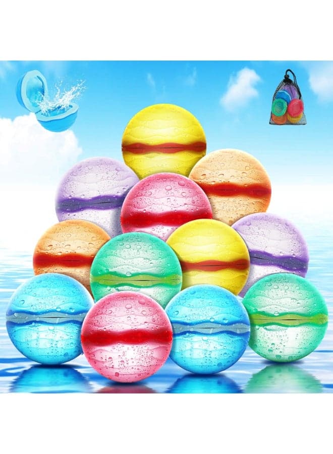 12 PCS Reusable Water Balloons, Self-Sealing Refillable Magnetic Water Balls, Pool Beach Water Toys for Boys and Girls, Outdoor Summer Toys for Kids Ages 3+