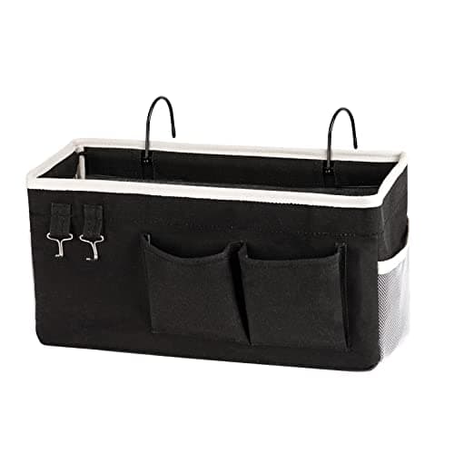 Ozzptuu Bedside Storage Caddy/Bedside Hanging Storage Bag for Headboards Bunk Beds Dorm Rooms Book Phone Magazine Holder (Black)