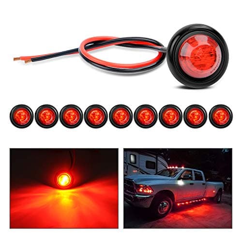 Nilight TL04 10 PCS 34 Inch Round LED Clearance Light LED Front Rear Side Marker Indicator Light Bullet Marker Light for Truck RV Car Bus Trailer Van Caravan Boat 12V Red