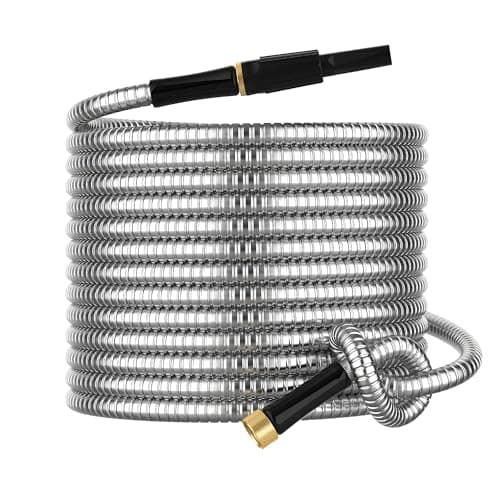 NonExpandable Metal Garden Hose 30 Feet with Sprayer Nozzle Flexible No Kinking Lightweight Heavy Duty Water Pipe Stainless Steel Outdoor Water Hose for Yard 30 ft Male to Female Connector