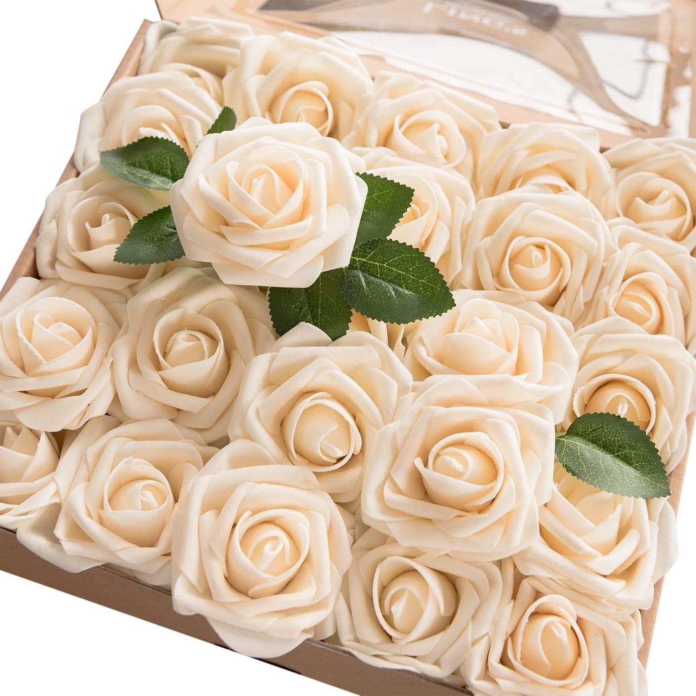 Lings Moment Artificial Flowers 25Pcs Cream Roses Decor wStems3 Real Touch DIY Foam Floral for Wedding BouquetCenterpieces Outdoors Party Backdrop RoomTable and GardenPot Decorations