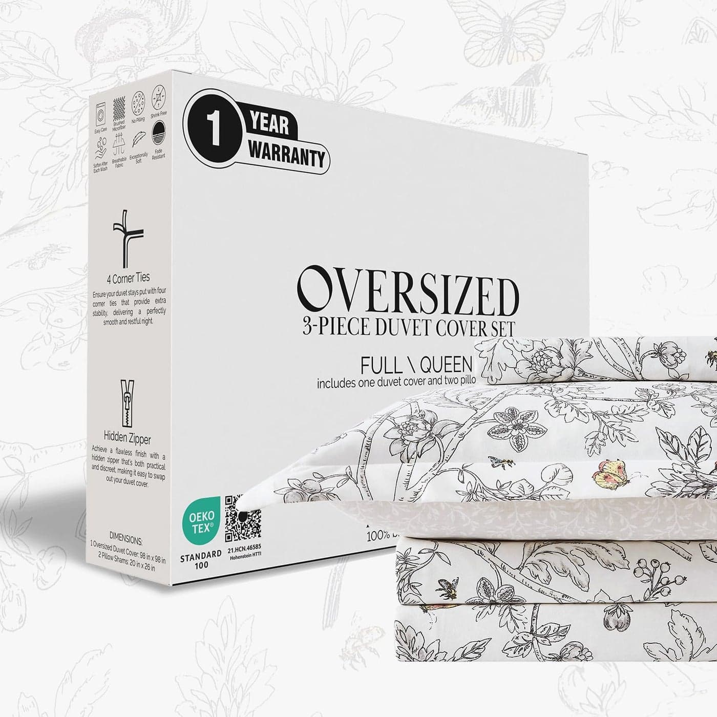 Southshore Fine Living IncOversized Floral Duvet Cover Set FullQueen Lightweight Queen Size Bedding Set Includes 1 Duvet Cover and 2 Pillow Shams StainResistant Bayberry