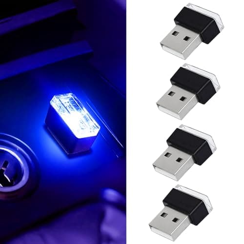 Hbxdeco 4 PCS USB LED Car Interior Atmosphere Lamp Portable Mini Auto LED Decor Night Light Plugin USB Interface Ambient Lighting Kit Universal Car Interior AccessoriesBlue