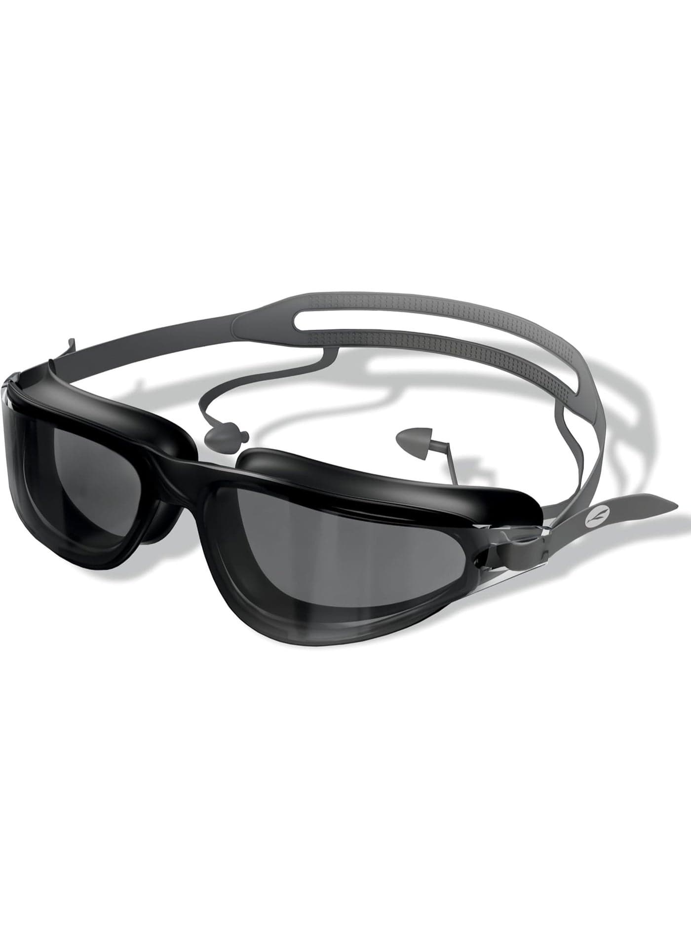 Anti-Fog Swimming Goggles with UV Protection for Men & Women | Wide Angle View with Anti-Leak Technology | Comes with Attached Ear Plugs | Ideal for Children & Adults (Black)