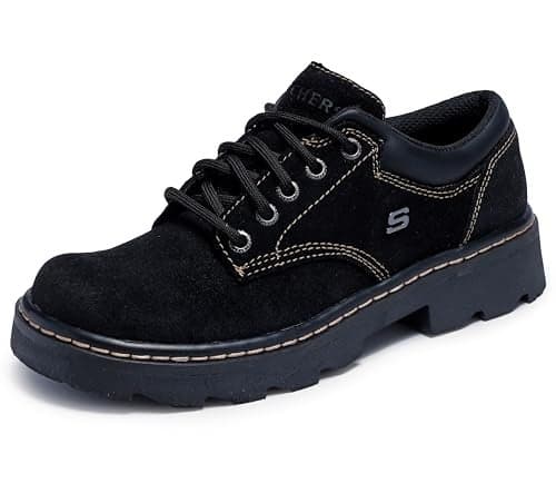 Skechers Women's Parties-Mate Oxford,Black Suede Leather,9 M US